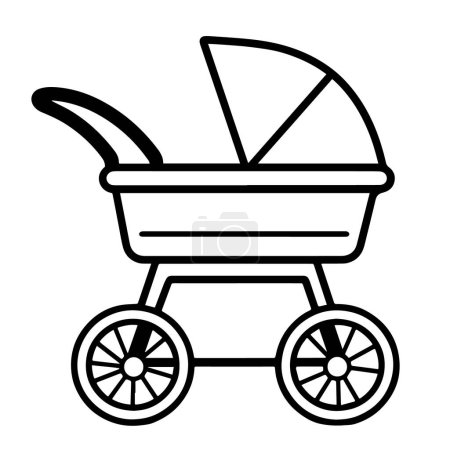 Vector illustration of a baby stroller outline icon, ideal for childcare projects.