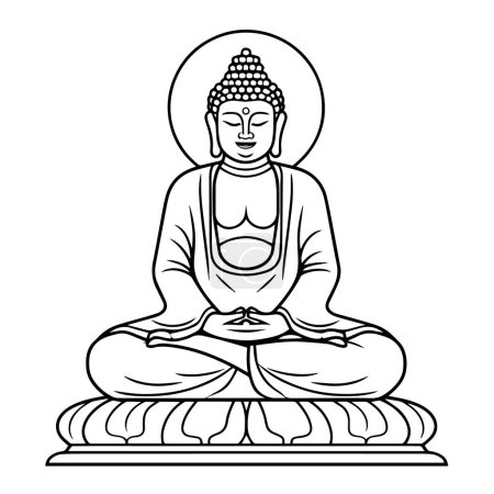 Illustration for Vector illustration of a minimalist Buddha statue outline icon, ideal for meditation. - Royalty Free Image