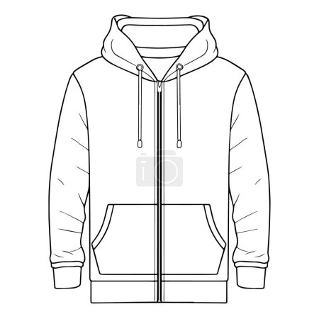 Zip-up hoodie sweatshirt outline symbol, ideal for fashion or apparel graphics.