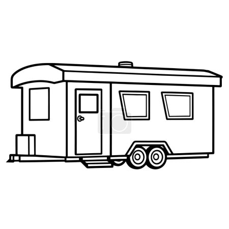 Clean outline illustration of a trailer house, perfect for camping logos.