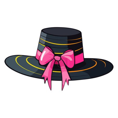 Téléchargez les illustrations : Une icône représentant un chapeau de paille avec un arc rose en format vectoriel, adapté pour illustrer les vêtements d'été - en licence libre de droit