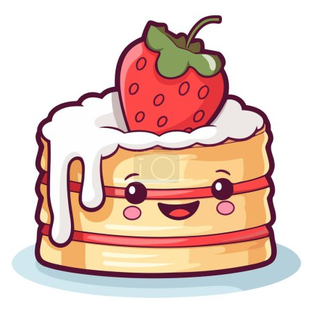 Téléchargez les illustrations : Une icône représentant un gâteau à la crème aux fraises en style dessin animé, adapté pour illustrer la confiserie - en licence libre de droit
