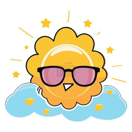An icon representing a sun with sunglasses in cartoon style, suitable for illustrating sunny weather