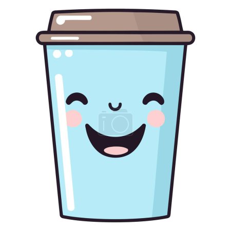 An icon representing a tired coffee cup with a cartoon character, suitable for illustrating sleepy mornings, cafe designs