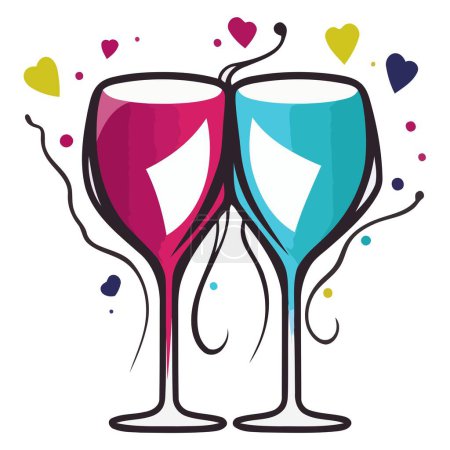 Téléchargez les photos : An icon representing two cartoon champagne glasses with a heart in vector format, suitable for depicting toasts - en image libre de droit