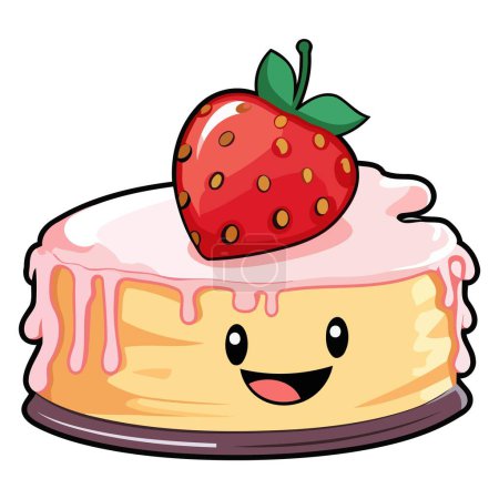 Téléchargez les illustrations : Une icône représentant un gâteau à la crème aux fraises en style dessin animé, adapté pour illustrer la confiserie - en licence libre de droit