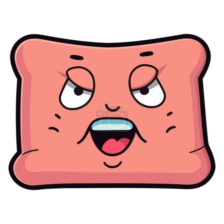 An icon representing a pillow with a cartoon character yawning in vector format, suitable for illustrating sleepiness