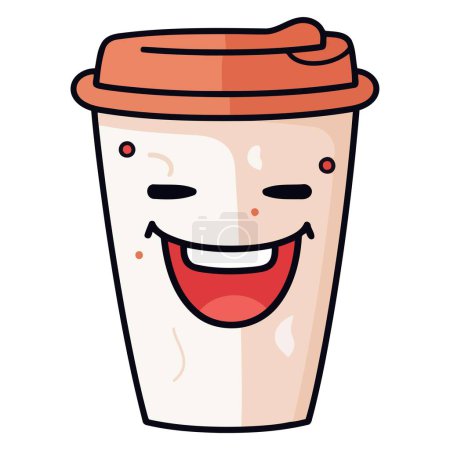 Téléchargez les illustrations : Une icône représentant une tasse à café fatiguée avec un personnage de dessin animé, adapté pour illustrer les matins somnolents, dessins de café - en licence libre de droit