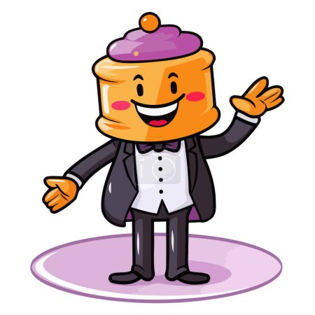 Téléchargez les illustrations : Une icône représentant un personnage de dessin animé d'un gâteau de mariage salutation, adapté pour illustrer les symboles romantiques - en licence libre de droit