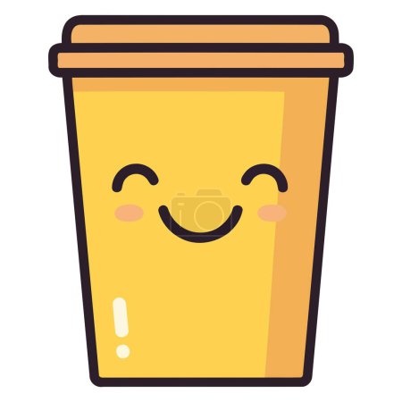 Téléchargez les illustrations : Une icône représentant une tasse à café fatiguée avec un personnage de dessin animé, adapté pour illustrer les matins somnolents, dessins de café - en licence libre de droit