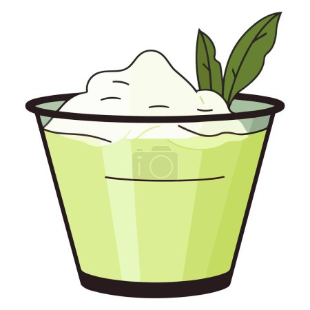 An outline vector icon of matcha green ice cream or yogurt in paper cup