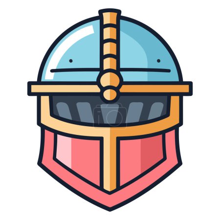 A vector based outline of medieval knight's helmet, featuring traditional visor and stylized metal edges.