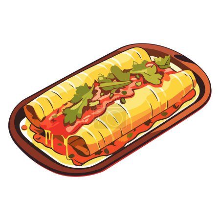 Eine vektorbasierte Ikone mexikanischer Enchiladas, die die geschichtete Struktur des Gerichts mit Tortillas betont