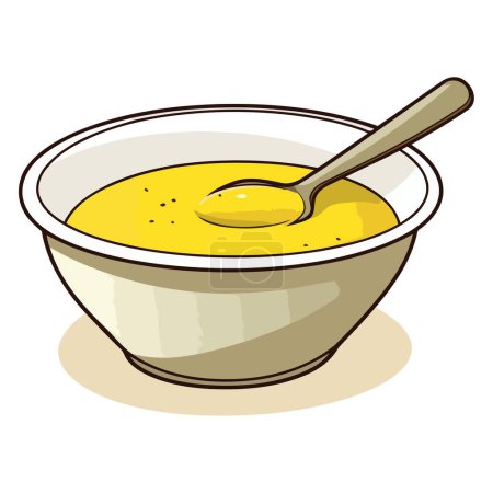 A vector based icon depicting mustard sauce in a bowl, featuring a simple, rounded bowl