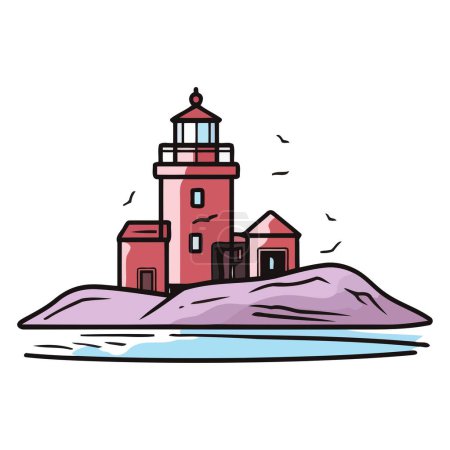 A vector based icon of a lighthouse, featuring a distinctive tower with a guiding light
