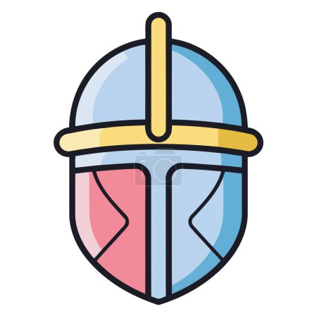 A vector based outline of medieval knight's helmet, featuring traditional visor and stylized metal edges.