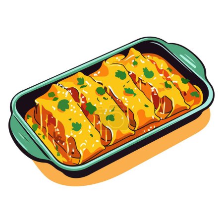 A vector based icon of Mexican enchiladas, emphasizing the dish's layered structure with tortillas