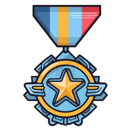 A vector based icon of a military medal, featuring a traditional round medal with a distinctive ribbon