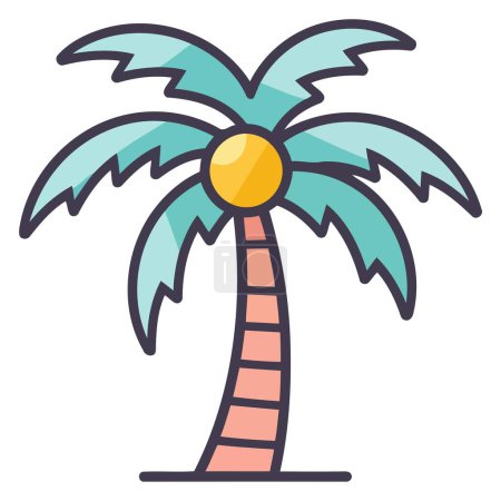 Ein vektorbasiertes Symbol einer Palme, das einen einfachen Umriss mit einem langen Stamm und breiten Blättern aufweist