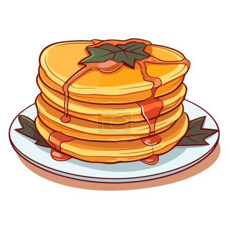 Illustration for A vector based icon of pancakes with maple syrup, featuring a simple outline with multiple pancake layers - Royalty Free Image