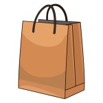 A vector based icon of a paper bag with handles, featuring a straightforward outline with reinforced handles