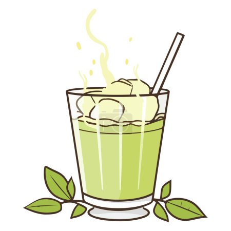 Une icône vectorielle contour de thé vert matcha pops de yaourt ou de crème glacée
