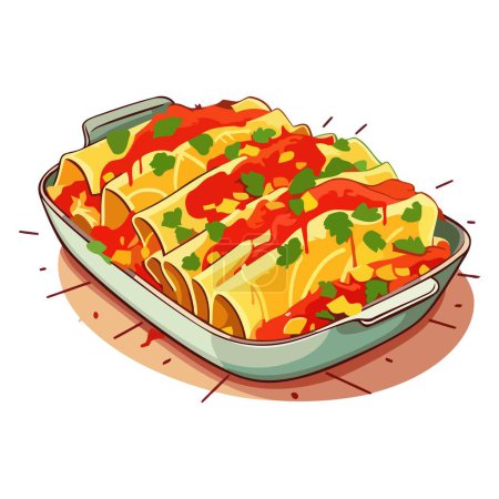 Eine vektorbasierte Ikone mexikanischer Enchiladas, die die geschichtete Struktur des Gerichts mit Tortillas betont