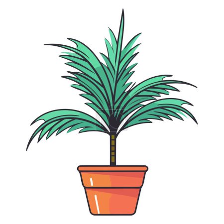 A vector based icon of a palm tree, featuring a simple outline with a long trunk and wide leaves