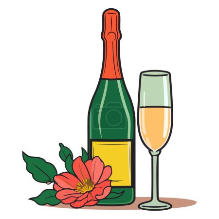 Téléchargez les illustrations : Icône d'une bouteille de champagne avec un bouchon surgissant, indiquant un moment festif ou festif. - en licence libre de droit