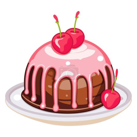Ilustración de Illustration of a chocolate bomb with strawberry glaze and Mars topping, perfect for confectionery graphics. - Imagen libre de derechos