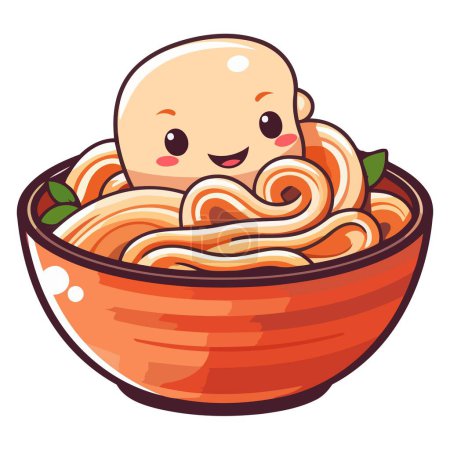 Illustration of cute eel and soy noodles icon, blending flavors in delightful harmony.