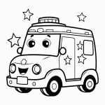 Simple line art a cute ambulance in vector style.
