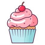 Illustration featuring a cute cupcake icon, ideal for dessert themed graphics.
