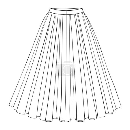Detailed sketch of a stylish flared skirt with pleats, perfect for fashion illustrations.