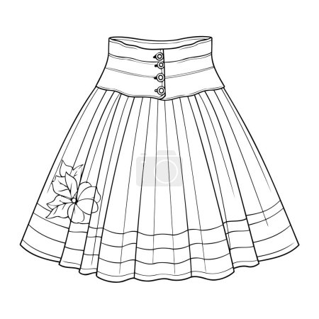 Cute and simple outline vector icon of a flared skirt with pleats, perfect for fashion design projects.