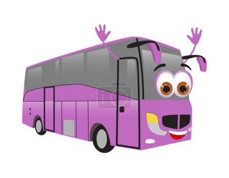 Téléchargez les illustrations : Collection d'objets de voyage drôles : Funny Travel Bus sur fond blanc, illustration vectorielle design plat - en licence libre de droit