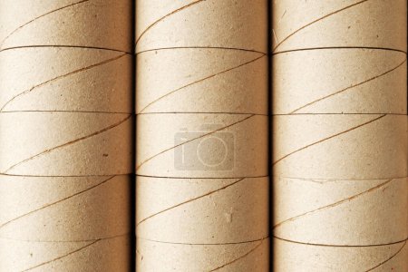 Photo for Packaging Tape core waste recycle bin paper box for reuse rolls of transparent packaging, adhesive tape core, copy space stock photo - Royalty Free Image