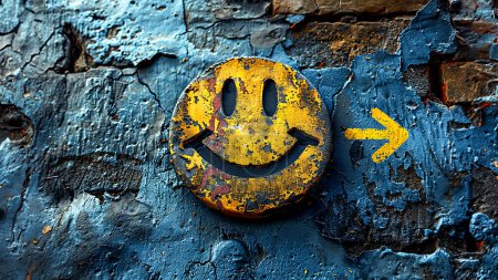 Smiley emoticon on the wall. Grunge background.
