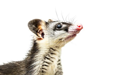 Close-up of a young opossum's head.