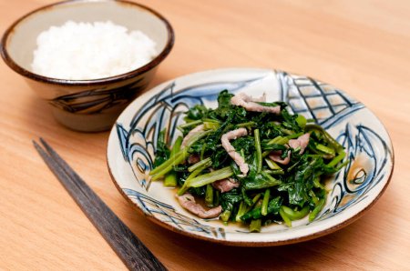 Stir fried water spinach, morning glory with pork