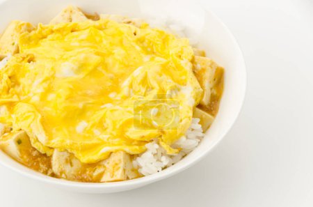 Photo for Omelet on Boiled rice with Mapo tofu bowl - Royalty Free Image