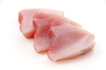 Fresh tuna fish fillet steaks on white background