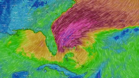 Foto de Dresde, Alemania - 9 de noviembre de 2022: Mapa de la costa este de Estados Unidos y América Central en el servicio web de tiempo ventoso que muestra el huracán Nicole, tormenta tropical con fuerte viento. - Imagen libre de derechos