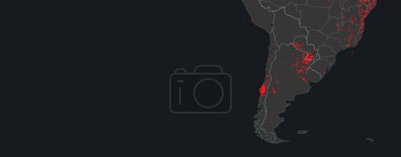 Photo for Dresden, Germany - February 5, 2023: Map of Chile and Argentina in South America on NASA FIRMS satellite wildfire detection service showing wildfires as red dots at February 4, 2023. Concept of global warming. - Royalty Free Image