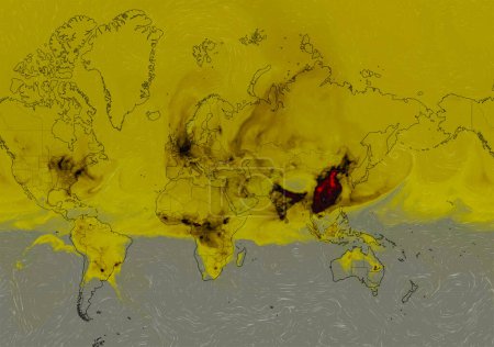 Foto de Dresde, Alemania - 14 de febrero de 2023 Mapa mundial del servicio web meteorológico ventoso que muestra las olas de calor globales de alta temperatura extrema en el hemisferio sur. Concepto de calentamiento global y clima extremo - Imagen libre de derechos
