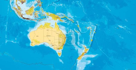 Téléchargez les photos : Dresde, Allemagne - 15 février 2023 : Carte de la Nouvelle-Zélande et de l'Australie avec l'emplacement récent des tremblements de terre représenté en points par le service de détection en temps réel USGS le 15 février. - en image libre de droit