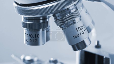 Photo for Close-up view of magnification mechanism of microscope lens. - Royalty Free Image