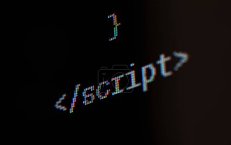 Foto de Inscripción del script en la pantalla del ordenador. - Imagen libre de derechos