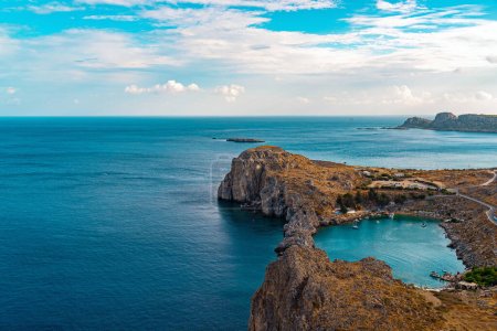 Photo for Aerial view on Saint Paul's bay in Lindos, Rhodes, Greece. - Royalty Free Image
