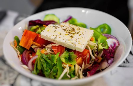 Classic Greek salad with vegetables and feta cheese.